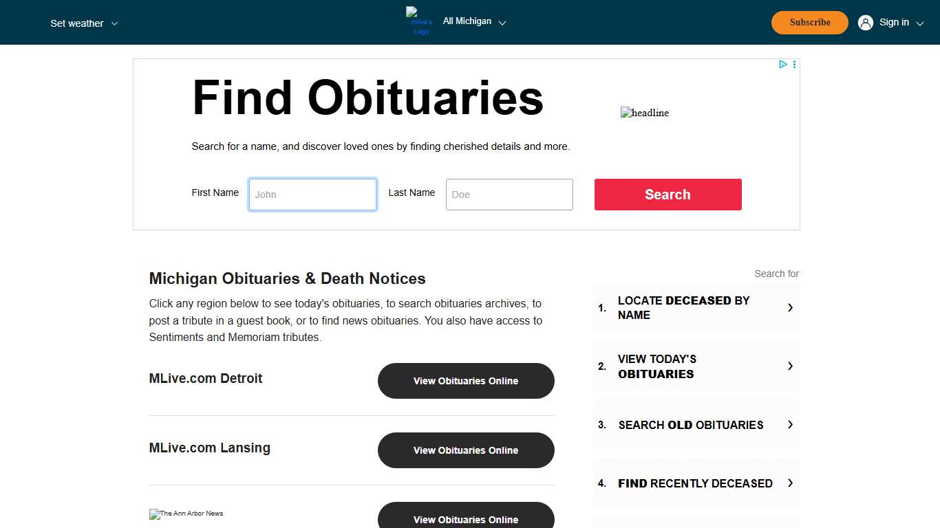 Michigan Obituaries & Death Notices